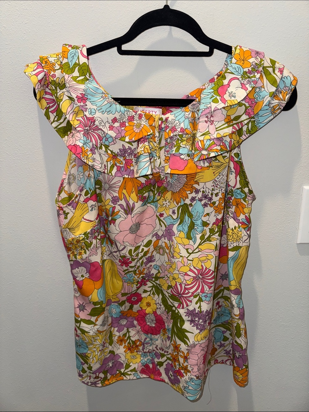 Liberty of London Floral Ruffle Neck Camisole – Pink, Yellow, Blue, Green
